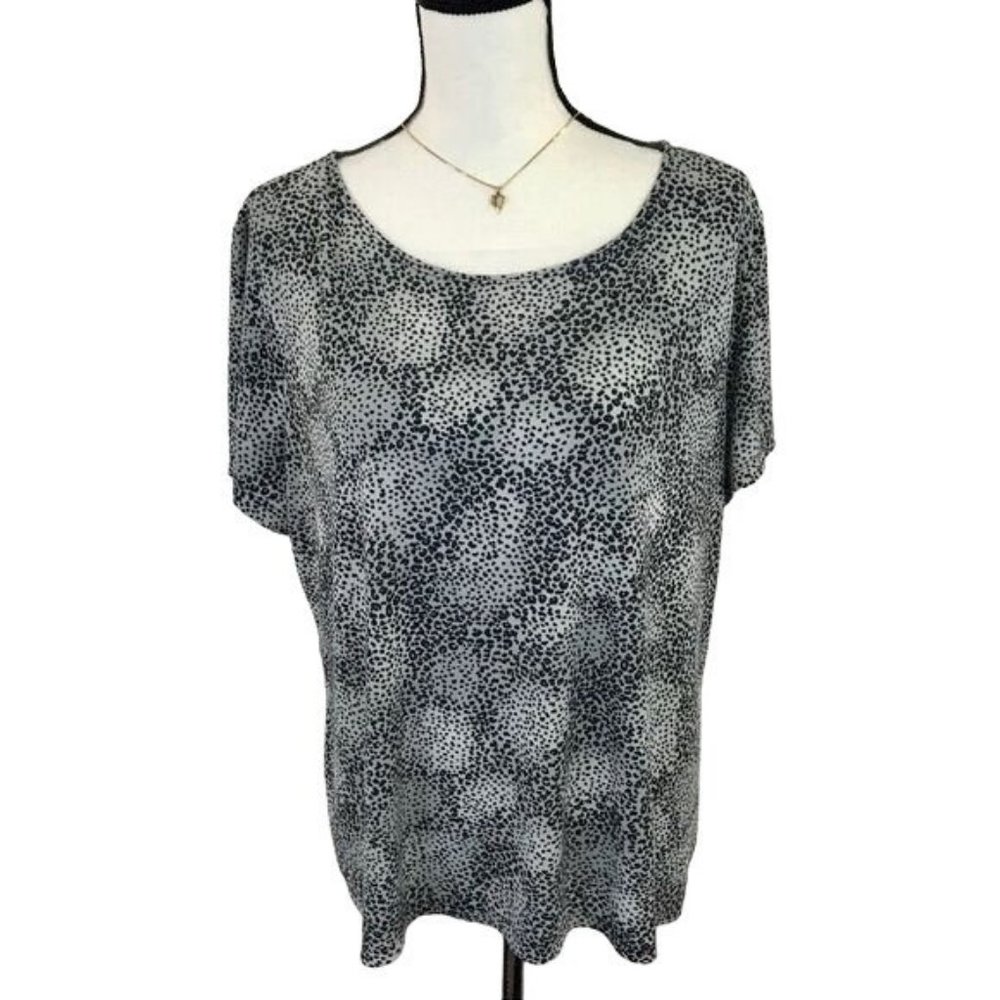 East 5Th Womens Gray Black Animal Print Short Sleeve Scoop Neck Top Size 1X